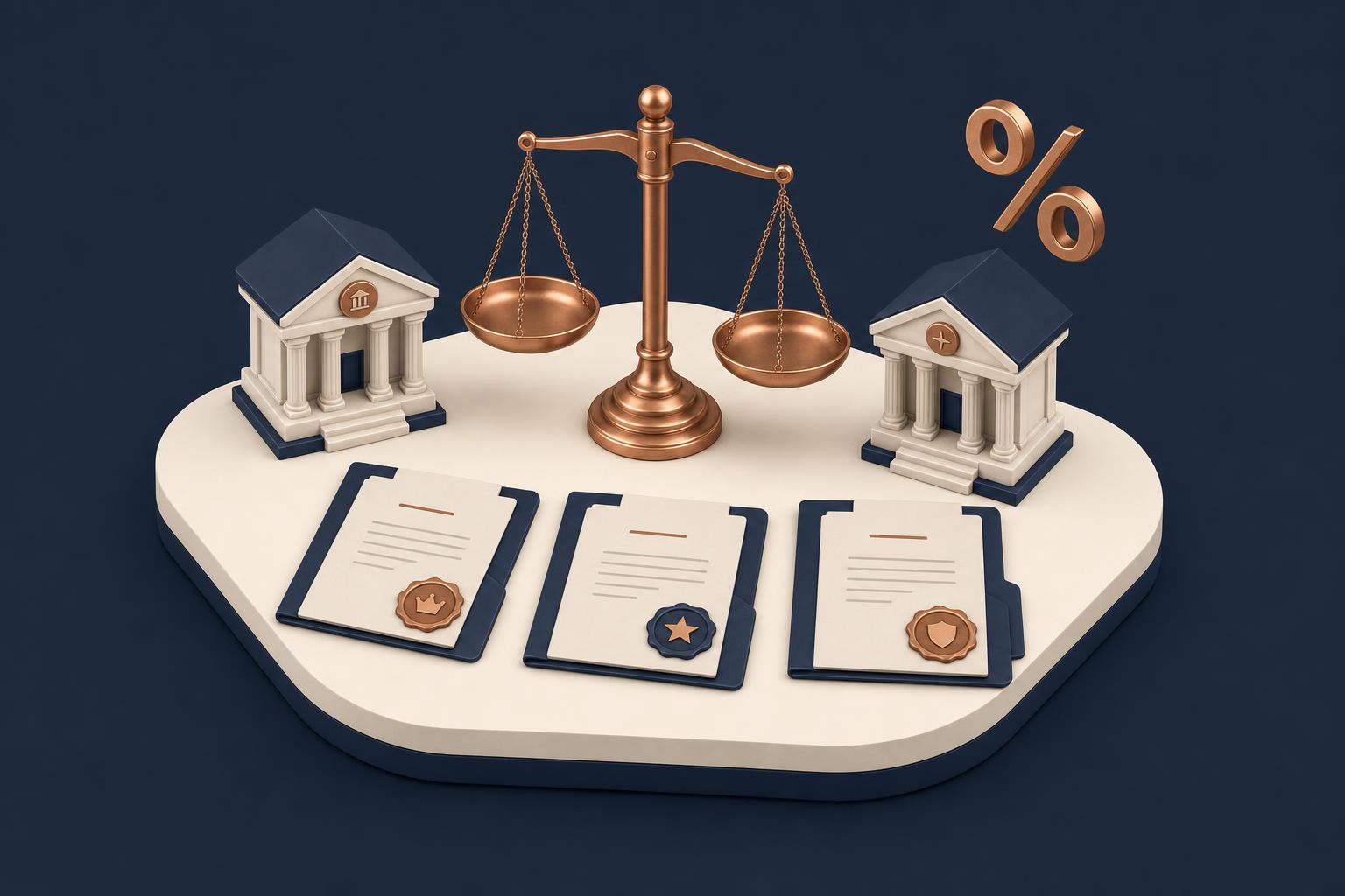 Illustration de la mise en concurrence : balance et dossiers de plusieurs banques